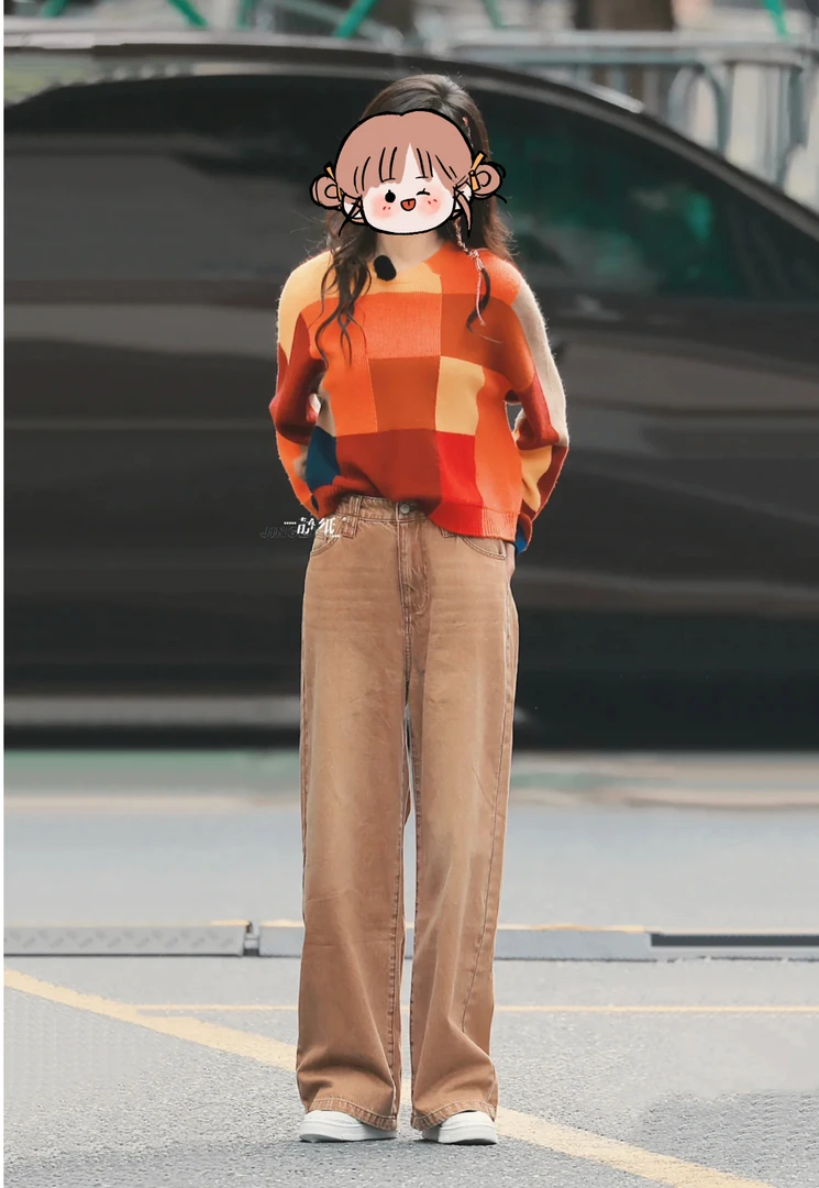 【天使】Fab美拉德风大地色水洗做旧牛仔裤女早春新款时尚休闲