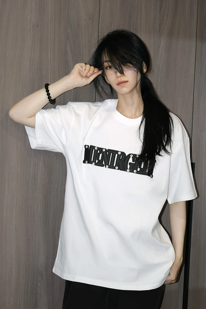 抗皱铆钉设计感短袖T恤男士夏季潮牌ins美式复古高街痞帅宽松半袖