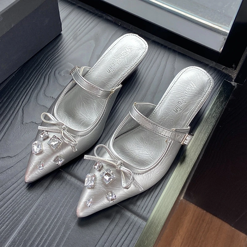 2025年春秋季新款水钻玛丽珍凉拖女方头低跟气质时尚浅口女鞋