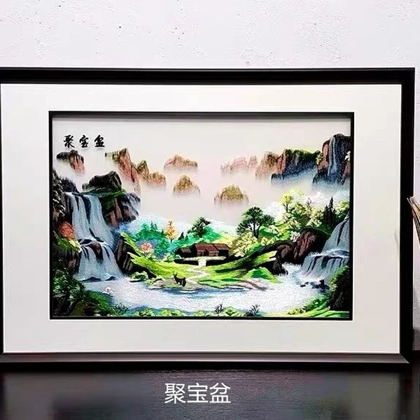 171新中式刺绣装饰画客厅餐厅卧室书房装饰画聚宝盆刺绣苏绣6080