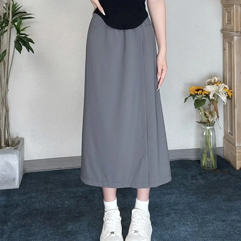 A字山本风夏季显瘦大码八分开叉半身裙阔腿长裤薄款黑色灰色杏色