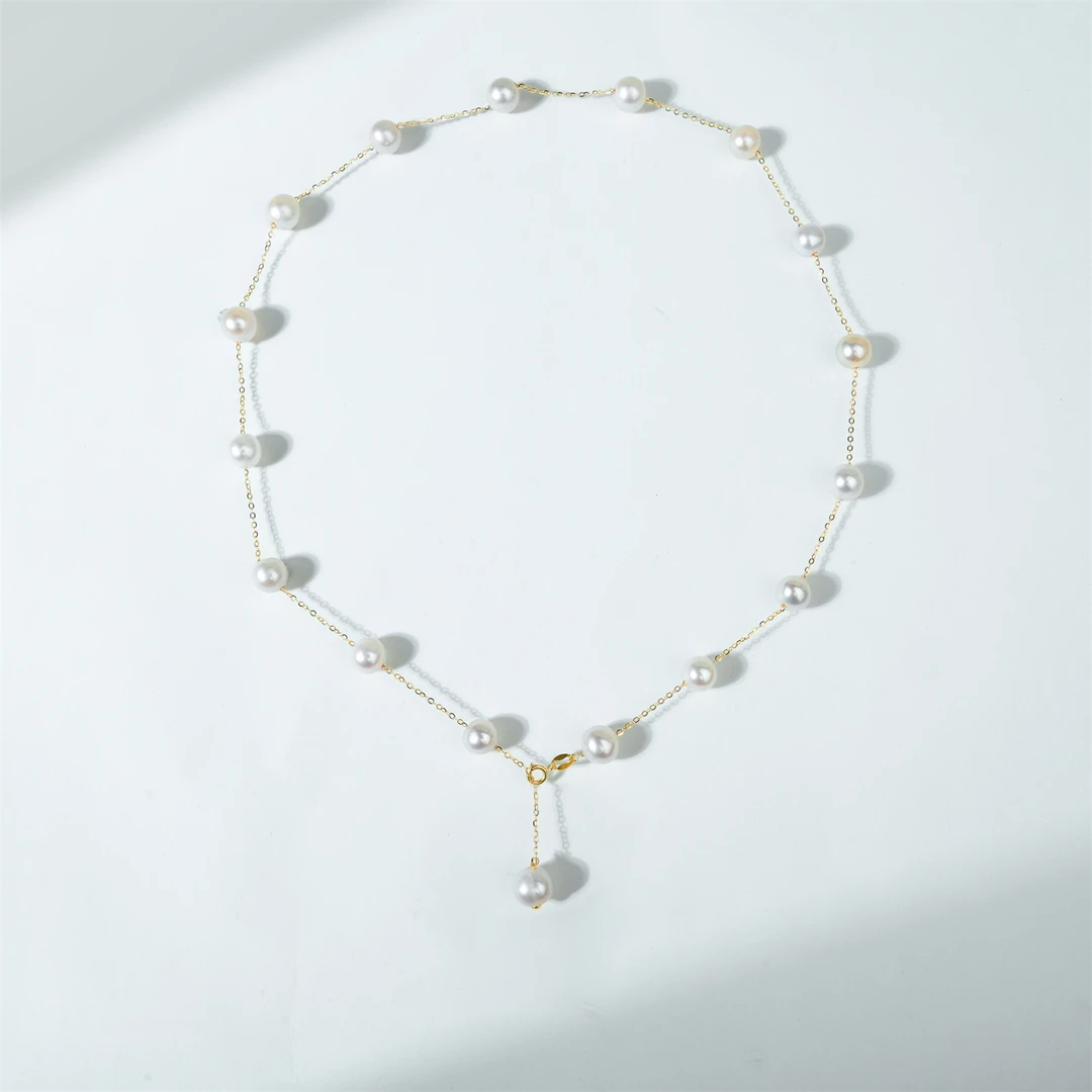 7-8mm涟光A576 无核18K金淡水珍珠项链44cm