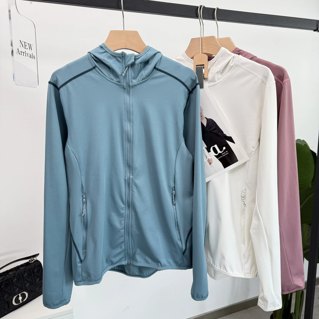 A969出口欧美高货瑜伽外套运动衫休闲时尚防风户外运动连帽防晒