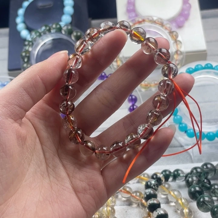 水晶圆珠未镶嵌黑金发晶8mm手串