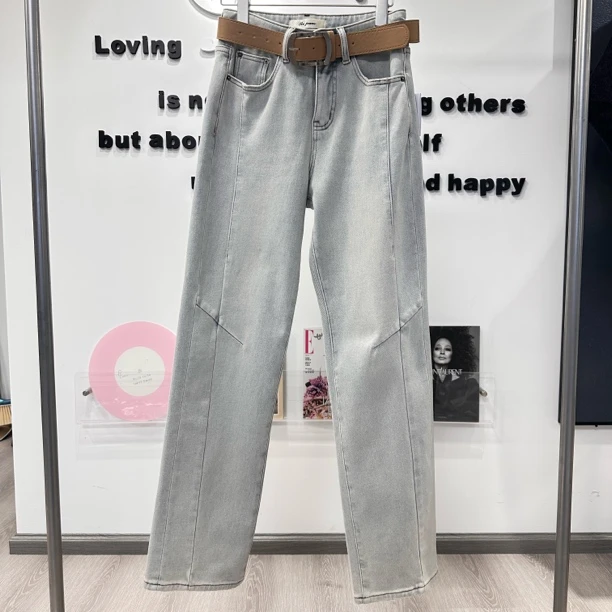 君家纯色银片设计加绒牛仔裤