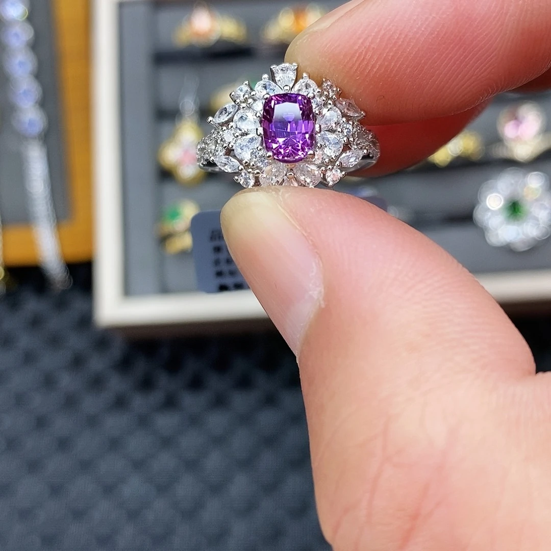 蓝宝石戒指银S925镶嵌