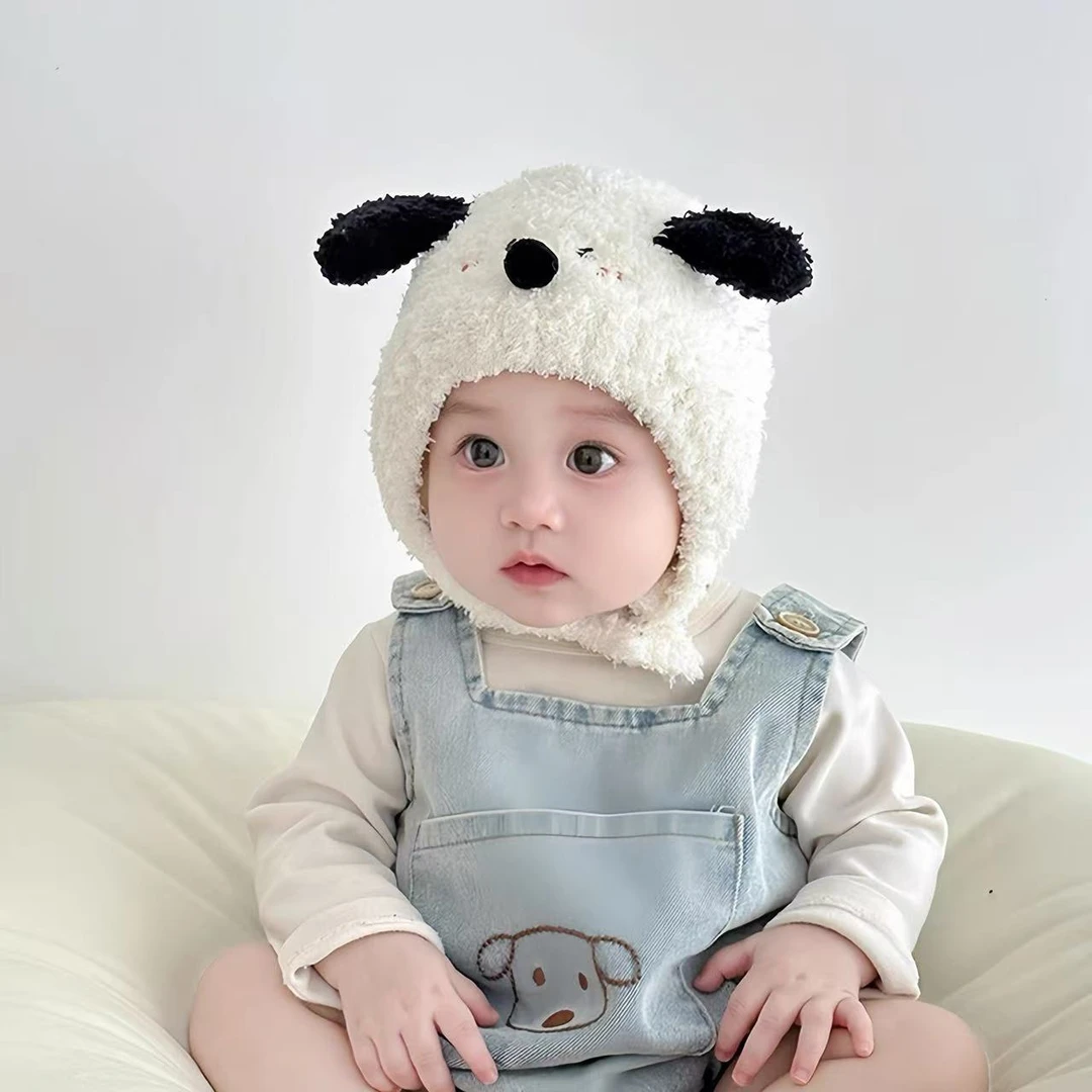 婴儿帽子秋冬季保暖加厚可爱针织护耳毛绒帽男女宝宝小月龄毛线帽