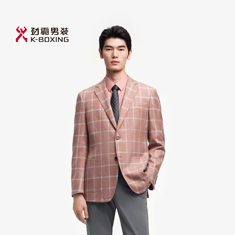 K-boxing/劲霸男装男士春季时尚百搭格纹商务休闲单西服┃BXFE1912