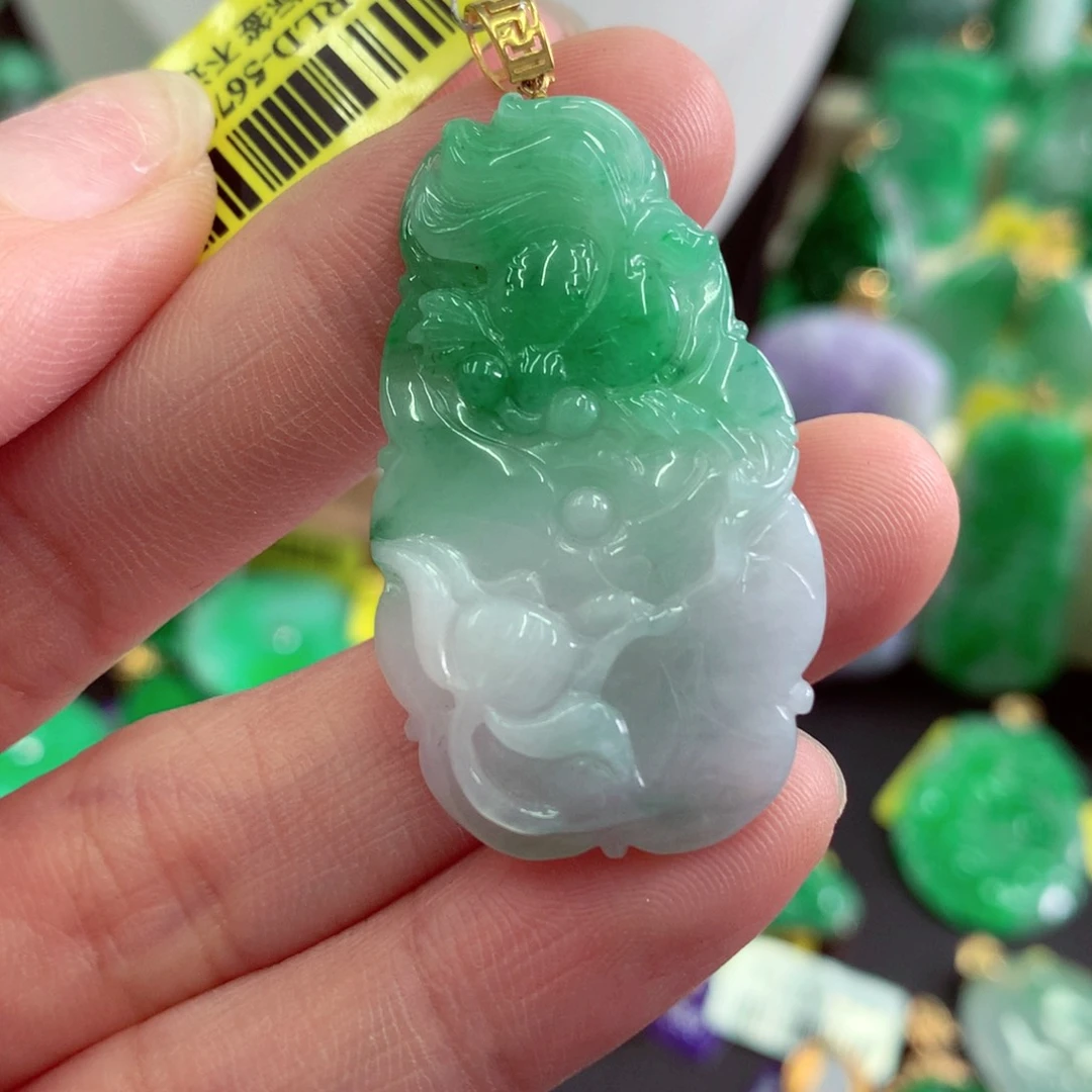 翡翠18K金镶嵌吊坠(不含链)