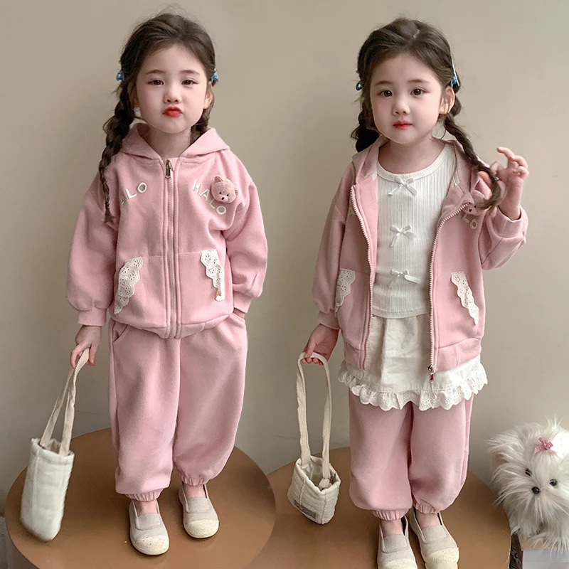 女童春秋款卡通连帽卫衣套装2025新款小女孩韩版休闲裤时尚两件套