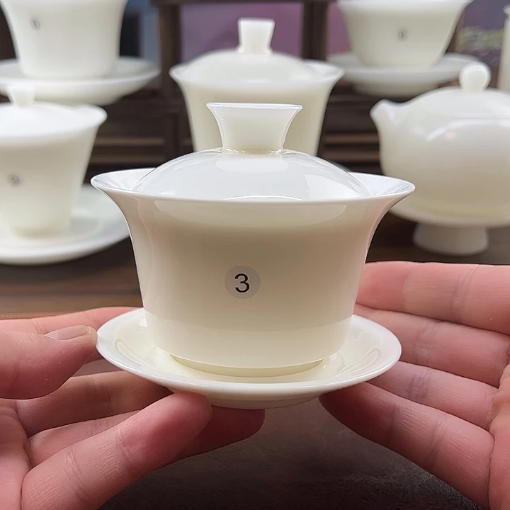 纯白羊脂玉瓷150ml如初盖碗