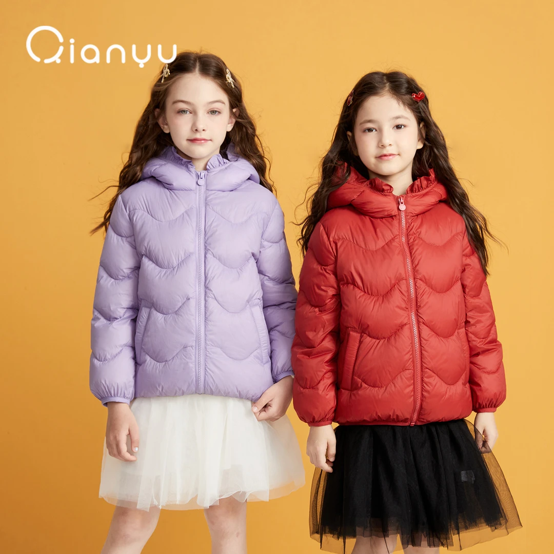 千与女童冬季甜美木耳边连帽轻薄宝宝羽绒服中大童Q32446902