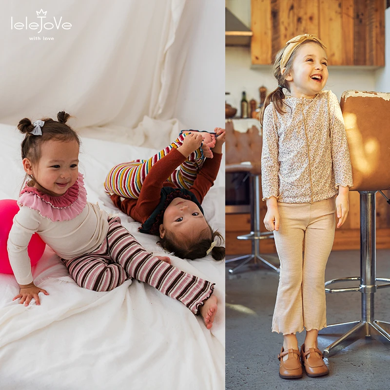 lelejove北欧风女童喇叭长裤撞色条纹喇叭裤舒适柔软5AW52332