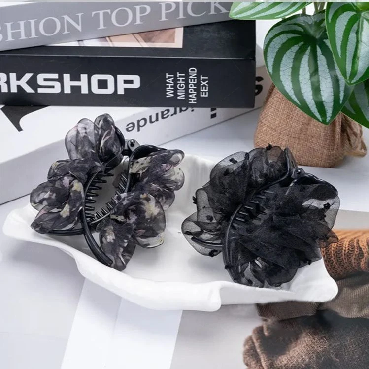 梦幻云朵泡芙褶皱碎花风懒人丸子头抓夹2025新款子女后脑勺发饰