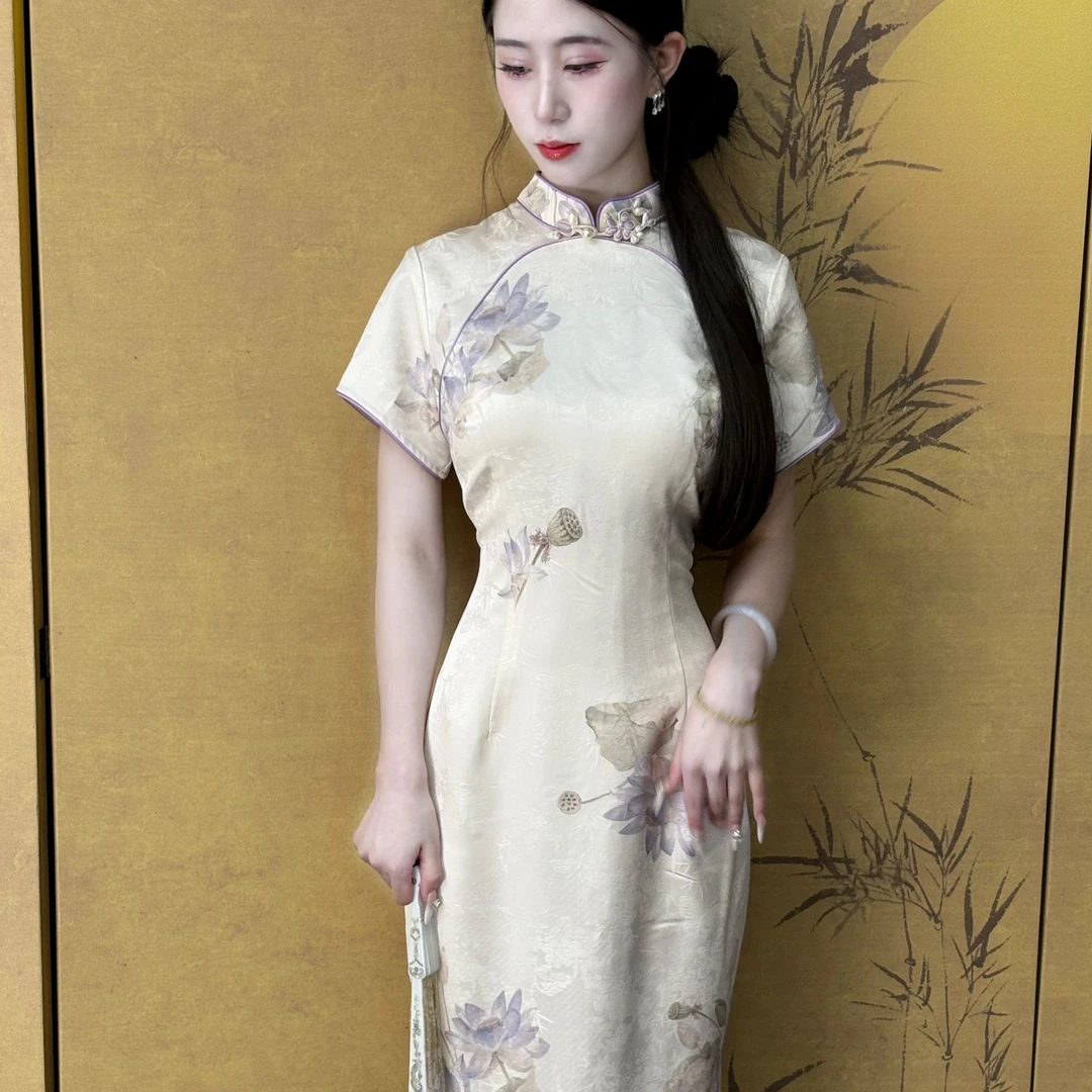 LHMknk1画报夫人原创自制改良版夏季国风新中式旗袍 短袖陌上花开