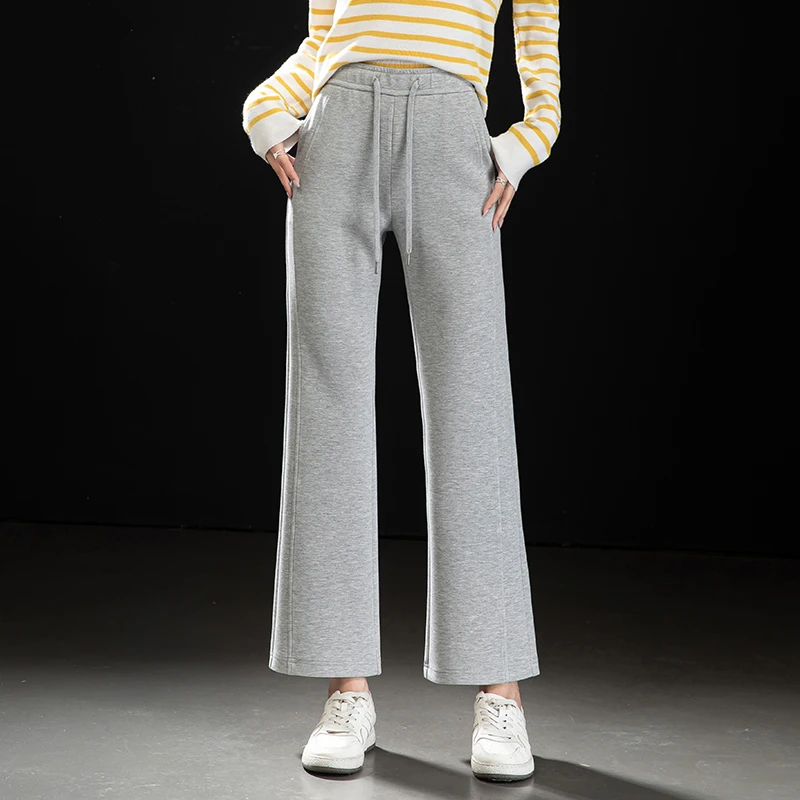 灰色微辣卫裤2025新款修身显瘦弹力九分运动裤直筒空气棉休闲裤子