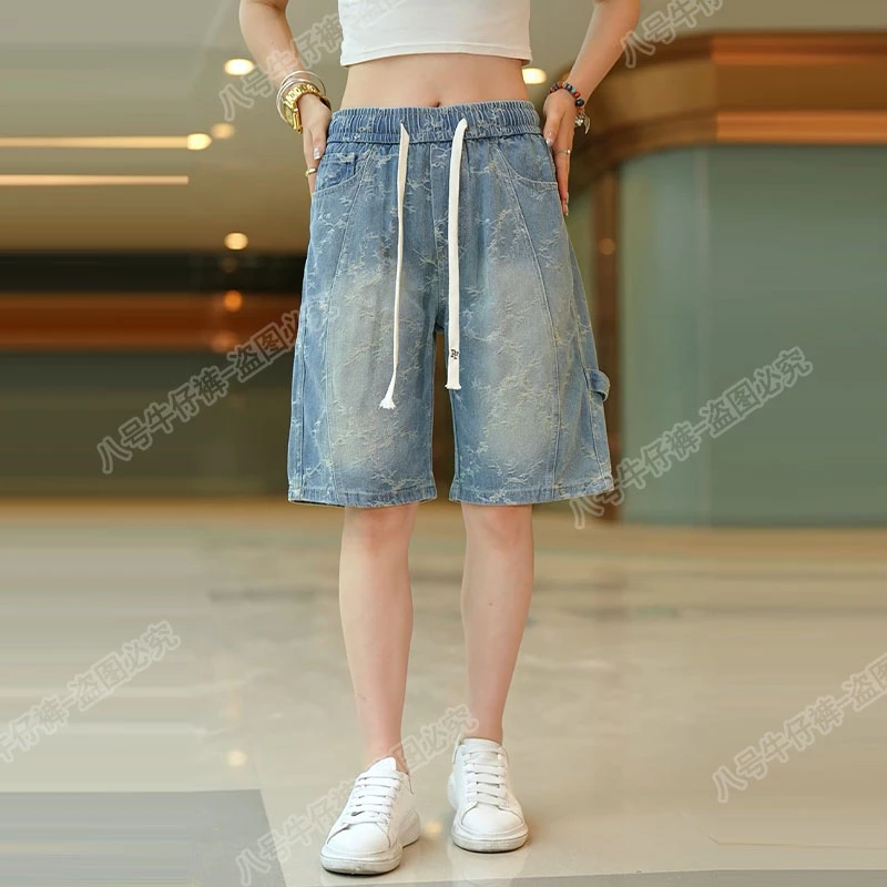 接潮短裤男夏季新款美式复古提花沙滩裤潮牌宽松休闲五分裤直筒裤