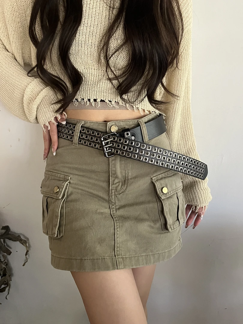 原创设计朋克汽眼镂空铆钉男免打孔腰带夜店女三针扣皮带跨境