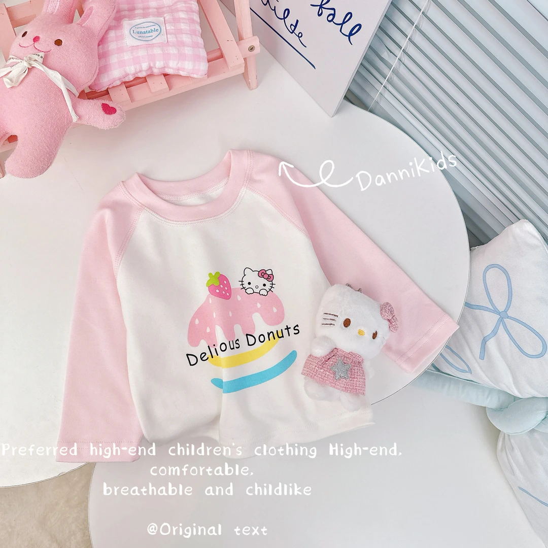 「Dannirabbit」【蛋糕猫咪】秋款&柔软好穿女童插肩袖打底衫【G-5692】