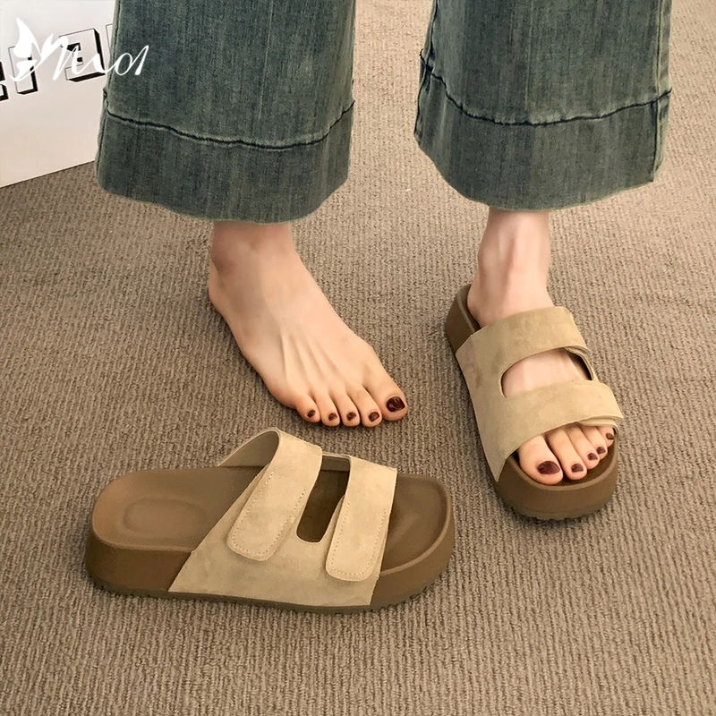 M01勃肯凉拖鞋女夏外穿2025新款高级感魔术贴时尚沙滩厚底一字拖