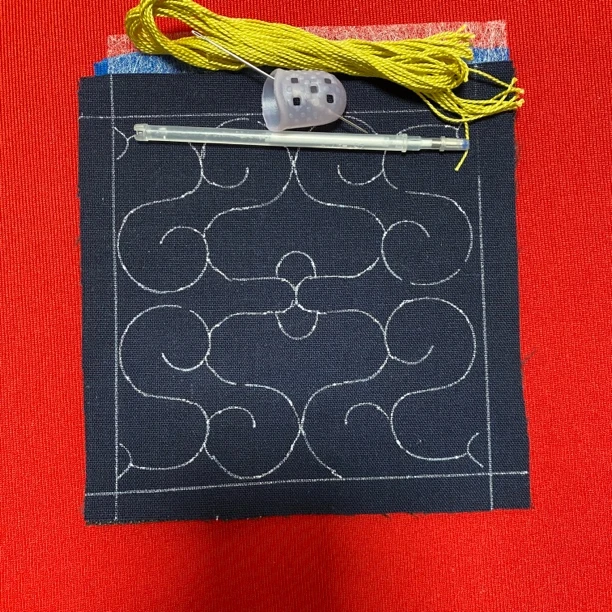 杯垫材料包（含模版不画图，巳巳如意，五层深蓝亚麻表布12*12cm