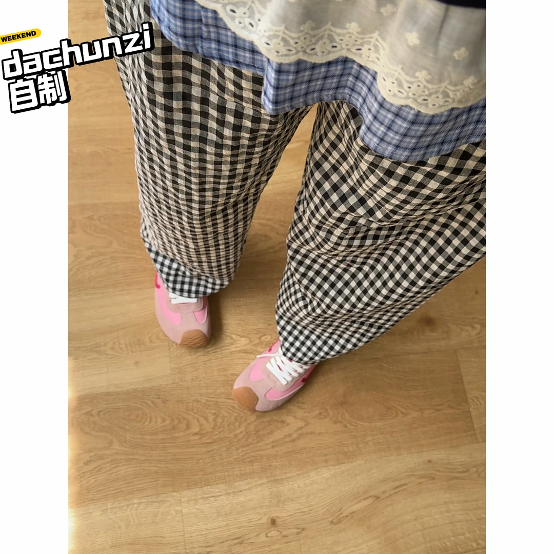 918时尚洋气遮肉显瘦大码格子裤子