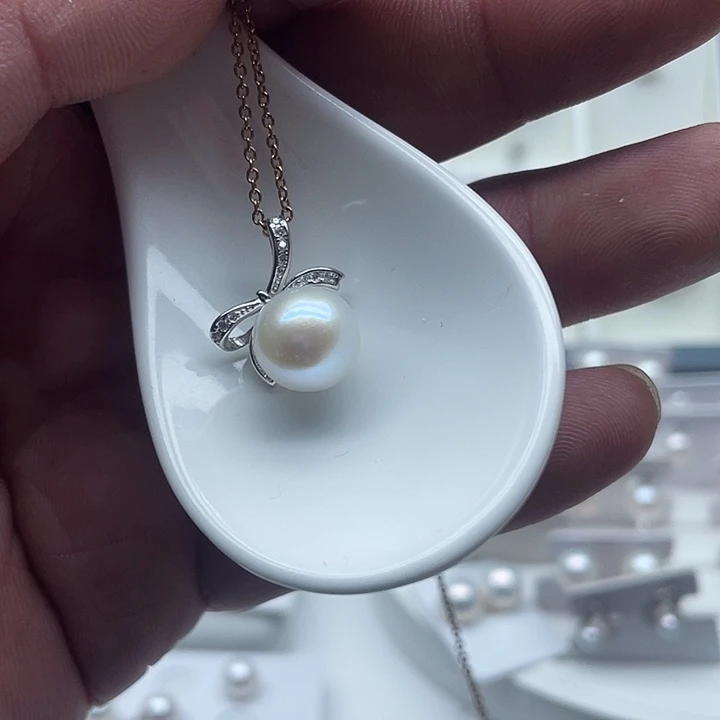 吊坠(不含链)银S925镶嵌淡水珍珠