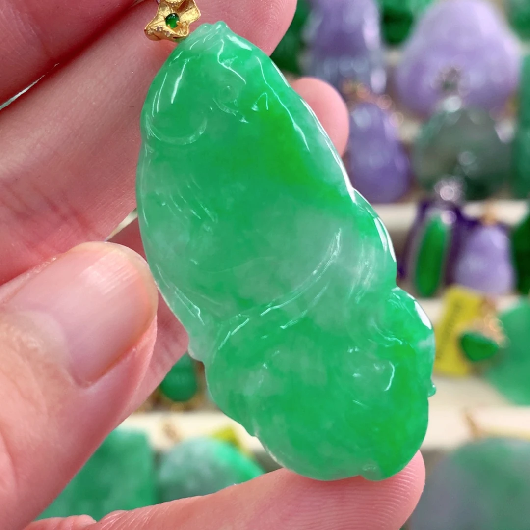 翡翠18K金镶嵌吊坠(不含链)