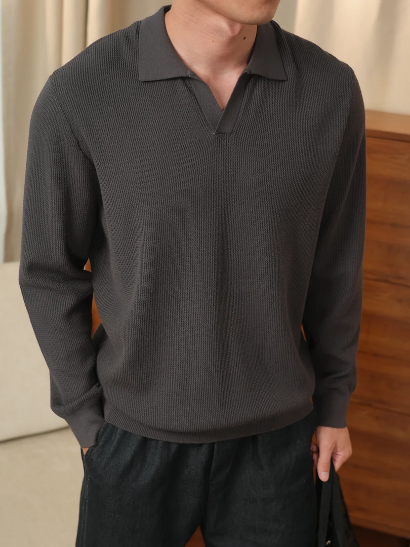 WTB 长袖海鸥领针织POLO衫男秋冬纯色打底衫休闲商务针织衫毛衣