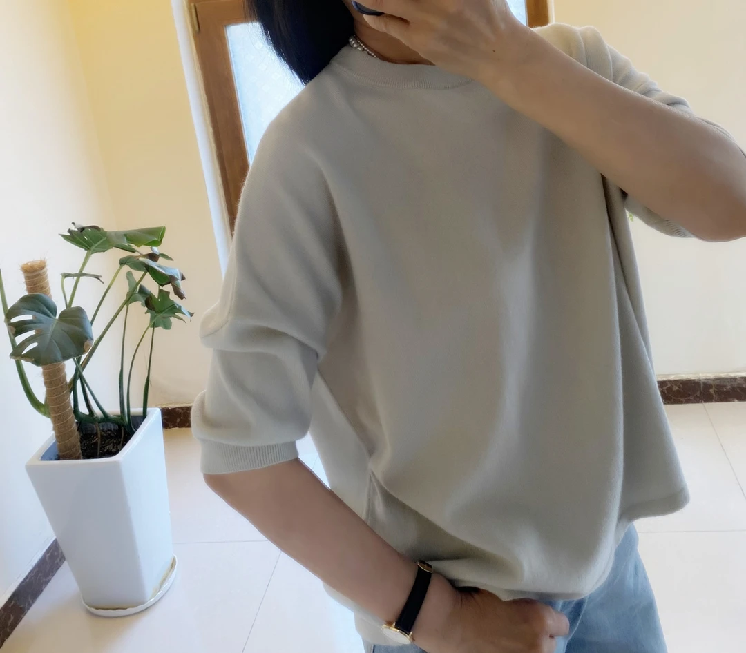 羊绒宽松版，松弛感半袖，前弧,，36/2-5050羊绒