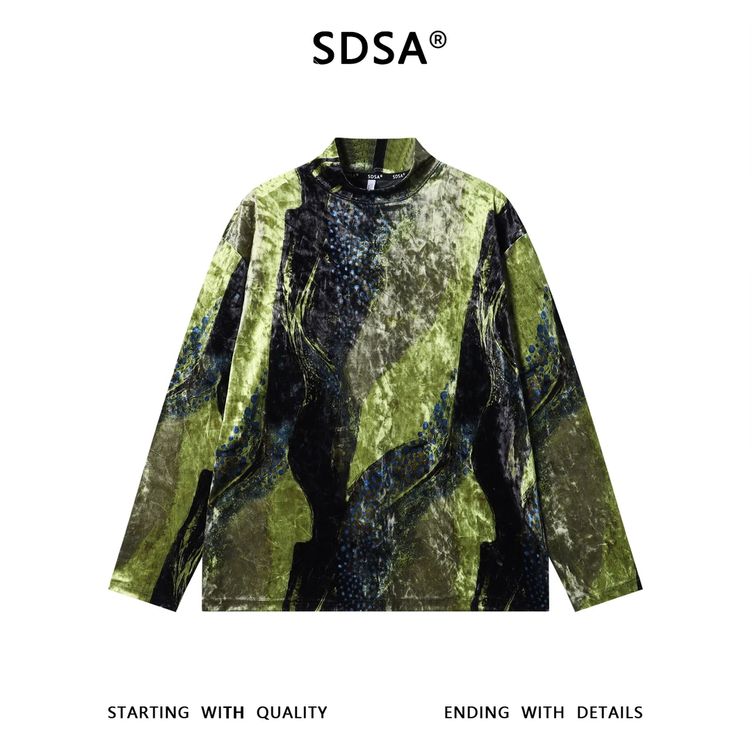 SDSA男士秋冬新款痞帅男装韩版撞色植绒半高领长袖T恤时尚上衣