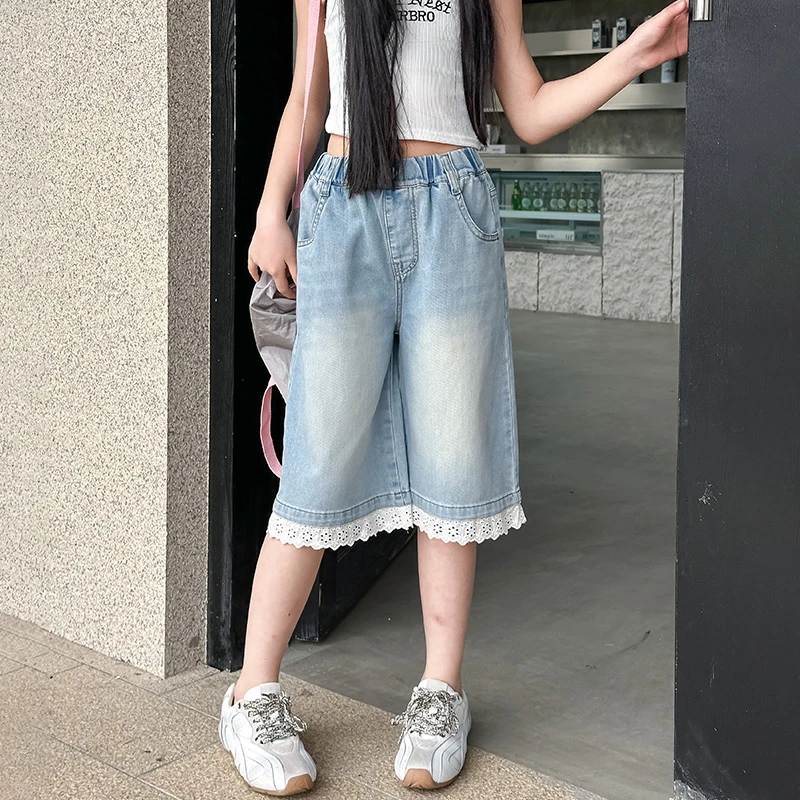 夏季夏款花边牛仔裤中裤女童儿童童装新款休闲韩系超酷生活日常