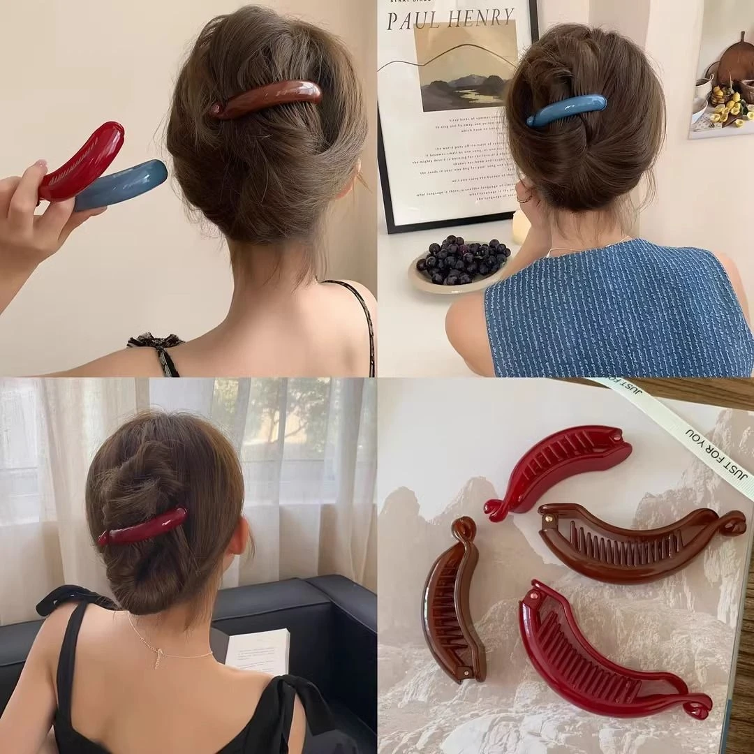 2025新款复古扭扭夹高马尾扣夹发夹纯色香蕉夹高级感盘扣夹子头饰