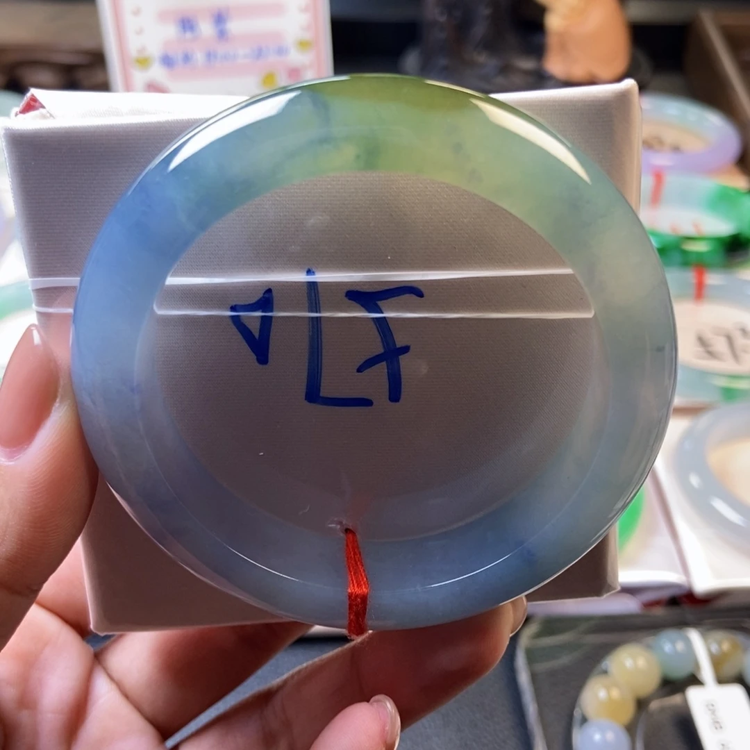 翡翠未镶嵌手镯37冰蓝烟紫飘橄榄绿