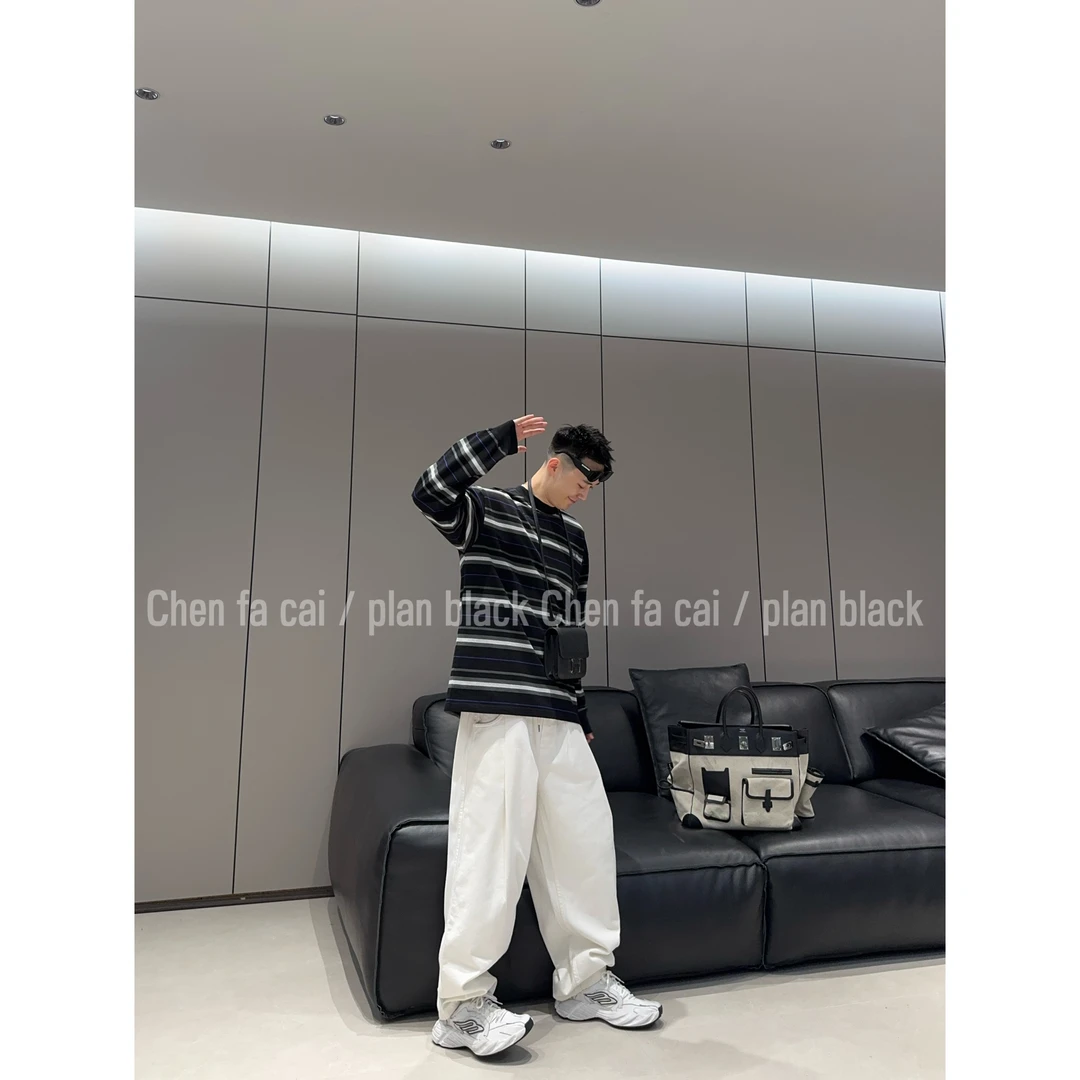 RICH陈发财【平行B计划】穿搭很重要！条纹撞色T恤情侣长袖6711