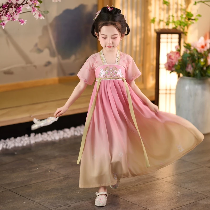 汉服女童春秋儿童2025新款古风古装女孩超仙连衣裙国风汉服襦裙