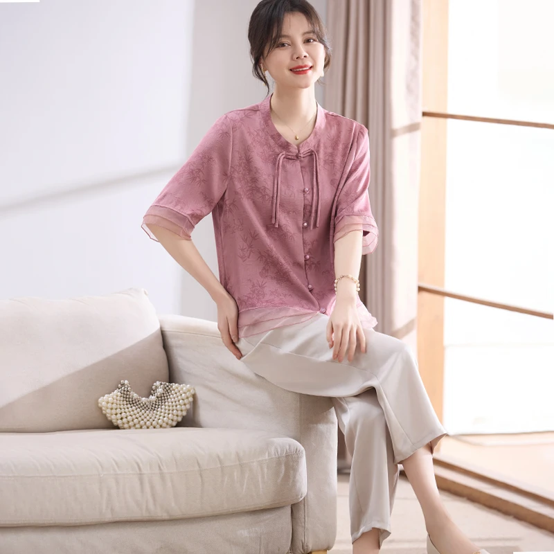 喜卉妈妈装中老年夏装国风套装洋气中年妇女时尚新中式两件套衣服