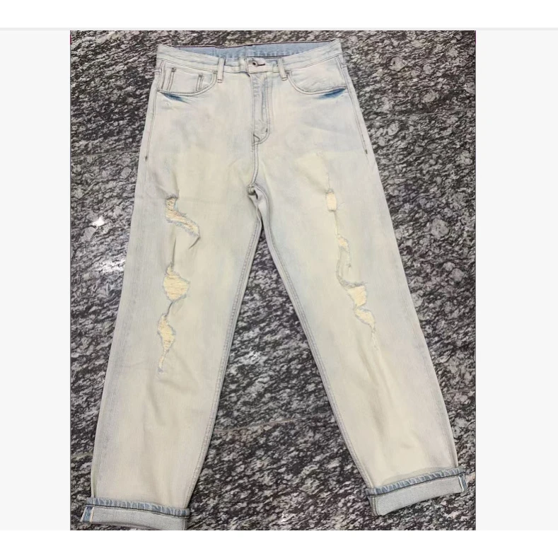 【赤耳丹宁】洗水蓝白 破洞牛仔裤#355款
