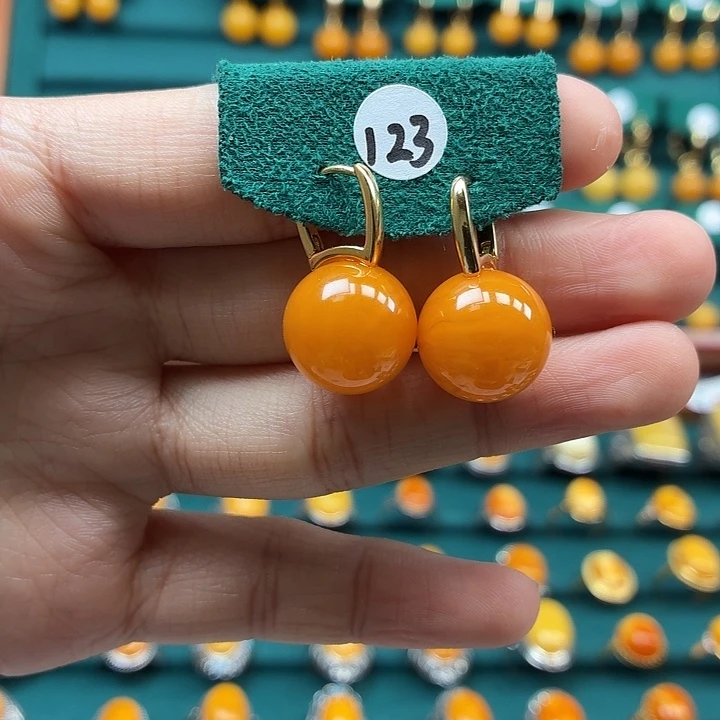 琥珀银S925镶嵌耳饰