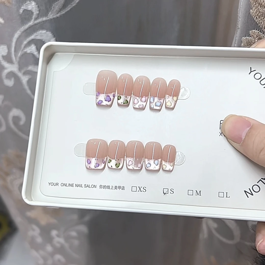 纯手工光疗穿戴甲彩色豹纹重复使用美甲贴片可拆