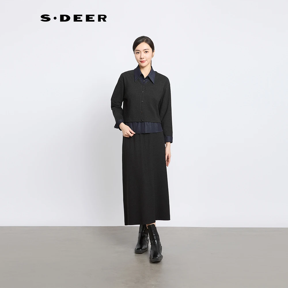 圣迪奥气质针织时尚百搭拼接设计师轻奢套装S251Z1401