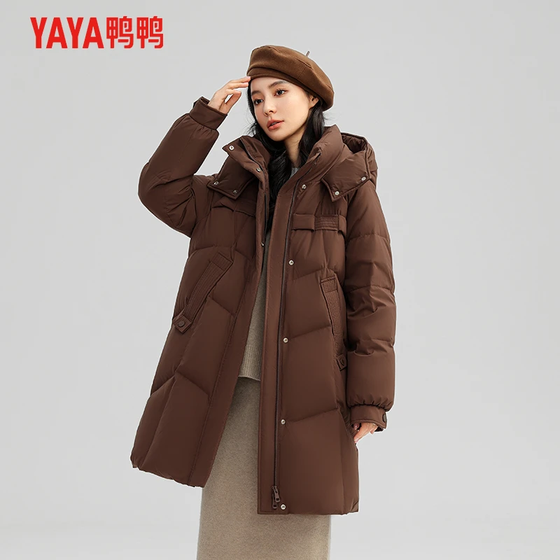 YAYA/鸭鸭羽绒服女24新款冬季时尚休闲户外运动宽松百搭长款外套