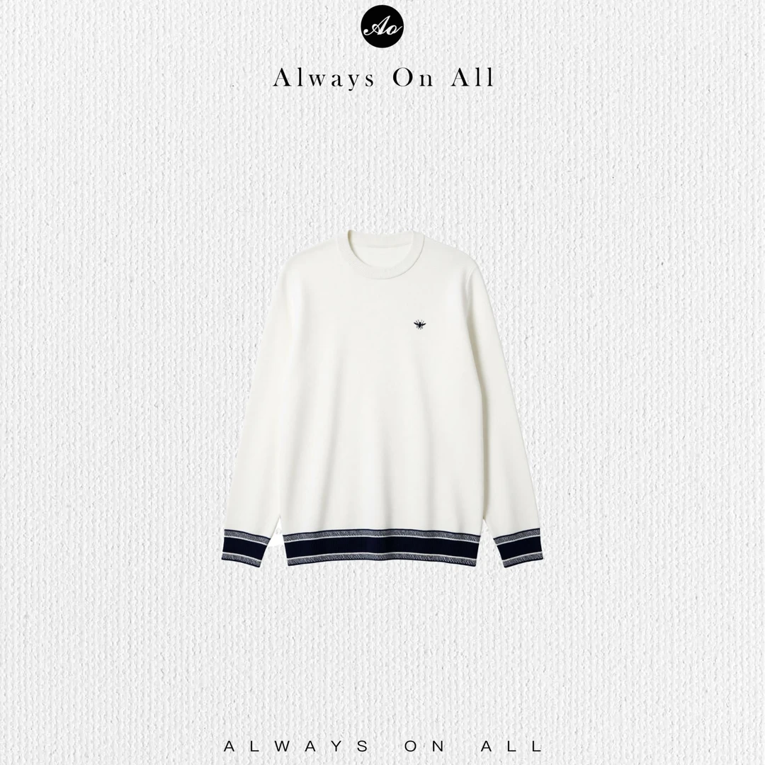 ALWAYSONALL·秋冬小蜜蜂刺绣绵羊毛亲肤圆领拼色毛衣针织AOA25049