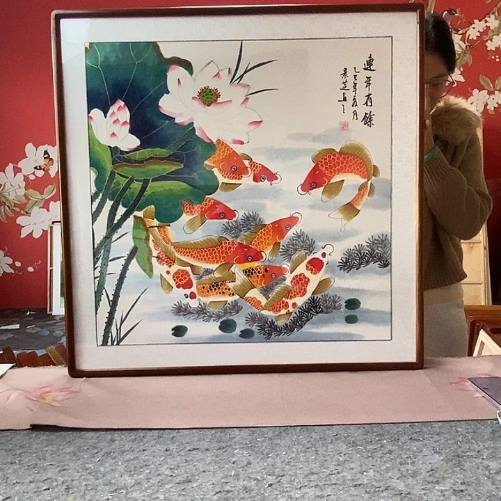 国画手写手绘带框包邮国画作品82✖️82
