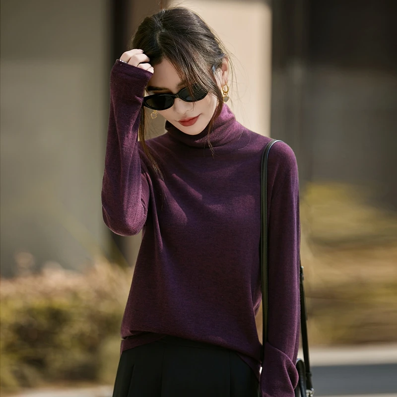 极简风堆领长袖羊毛针织衫女2025新款法式高端保暖高领打底衫毛衣