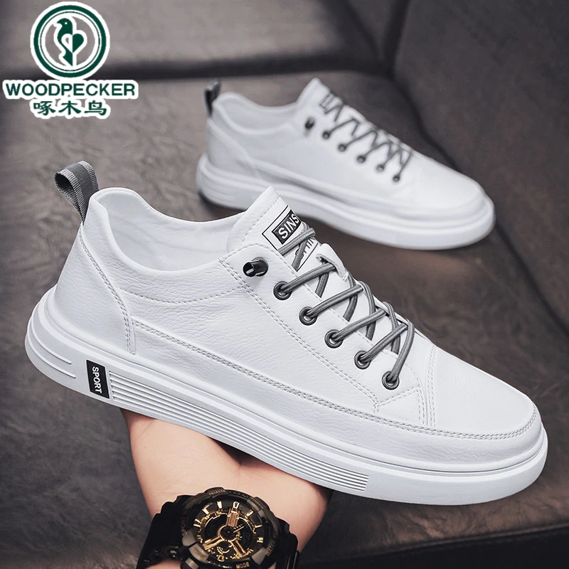 【正品】啄木鸟鞋子男潮鞋青年百搭潮流皮面休闲男鞋男网红爆款防滑