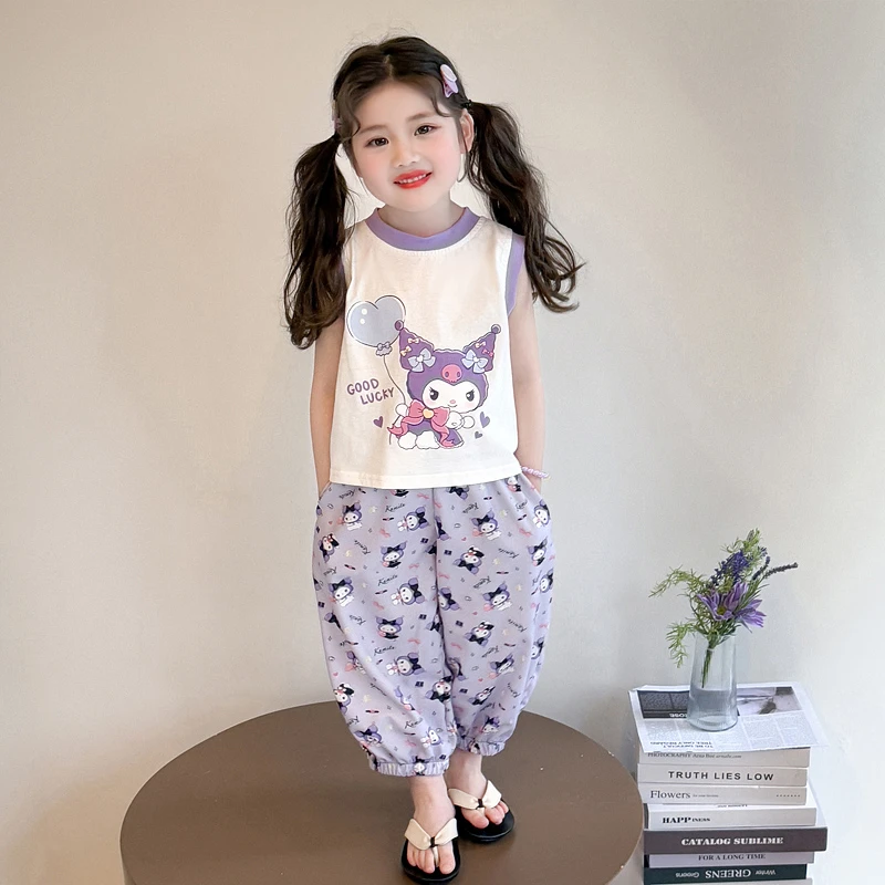 女童夏季库洛米无袖套装2025新款宝宝时髦夏装女孩防蚊裤两件套