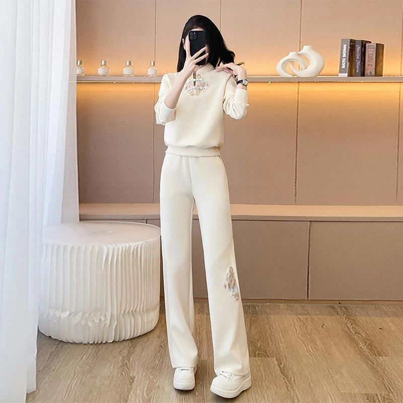 初秋新款女装套装2025年宽松显瘦减龄新中式卫衣阔腿裤运动两件套