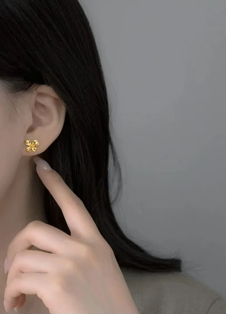 铜合金耳饰 925银针「鎏香坠月」春夏新款金色桂花轻奢耳钉  J-099
