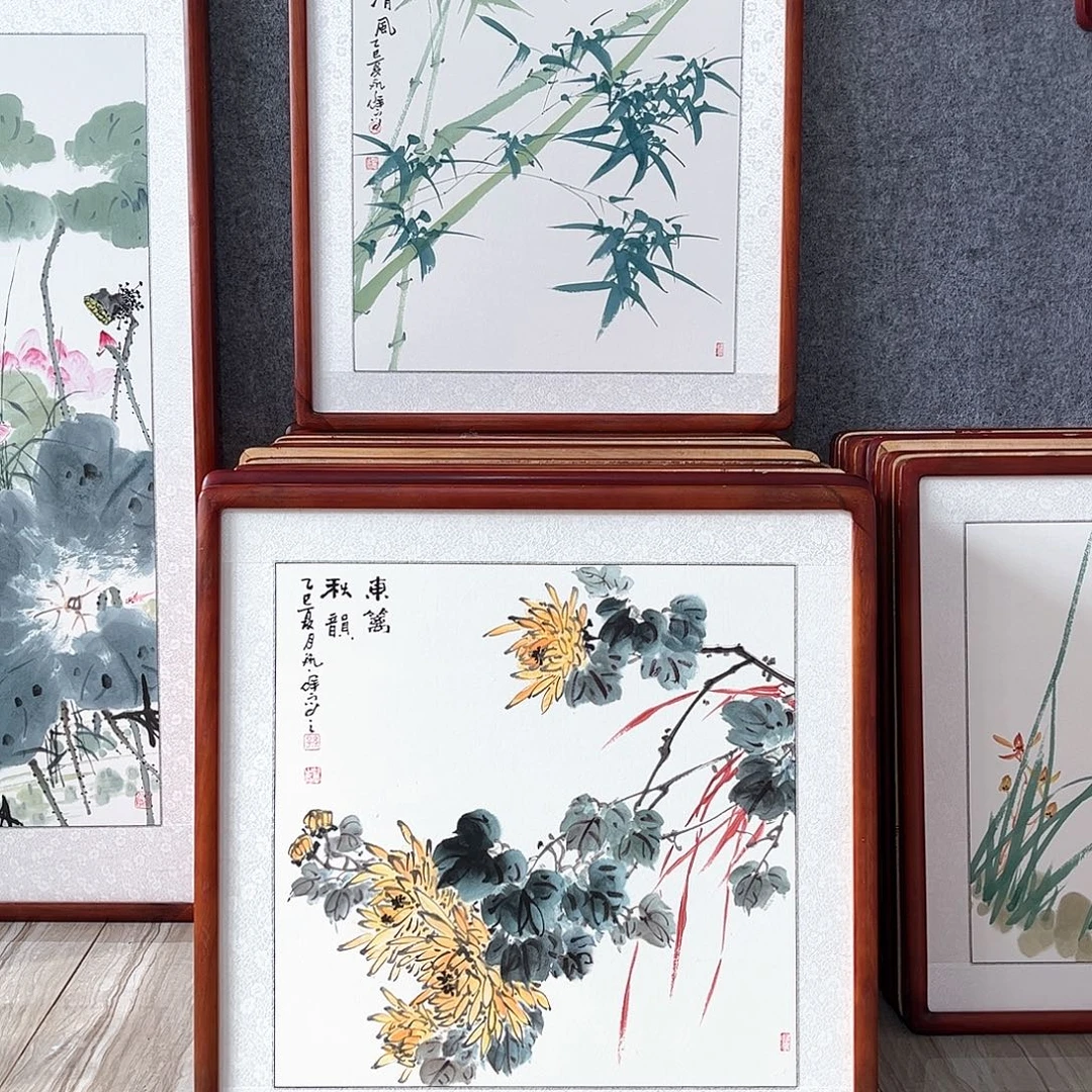 国画书画作品带框63×63